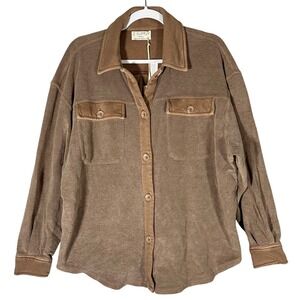 Z Supply NWT Sz S Brown Shacket Collared Button Down Long Sleeve Shirt Neutral